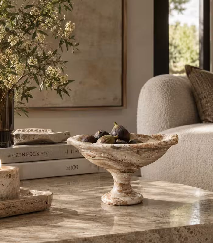 Tavora Tiramisu Marble Pedestal Bowl | Decorative Natural Stone Dish Decrative Bowl 25.5 cm / 10 in