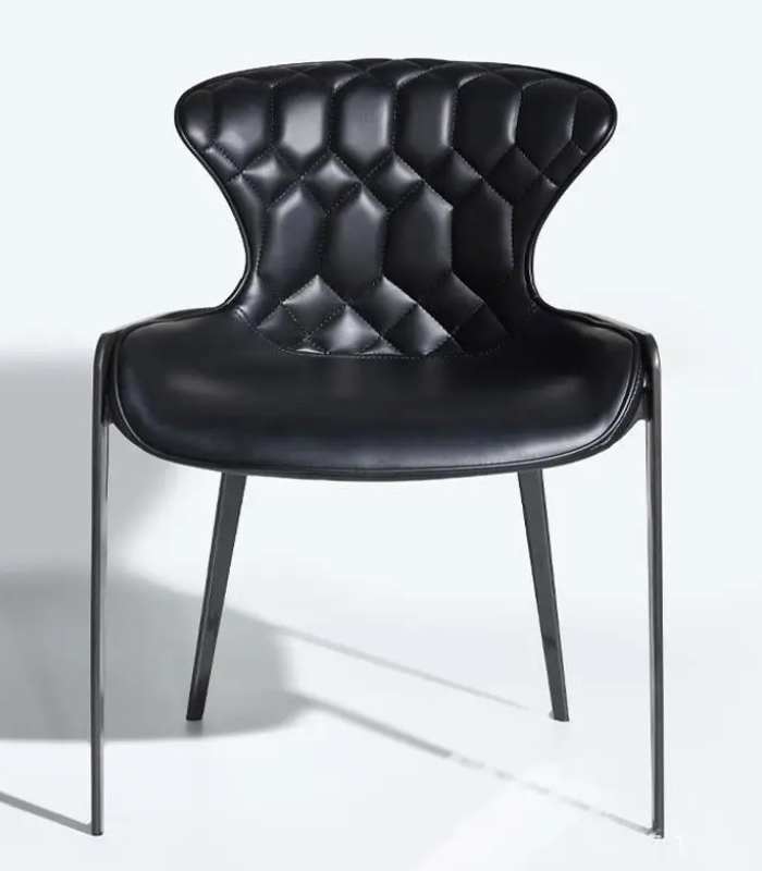 Modern Tufted Leather Dining Chair with Metal Legs - Black or Cognac