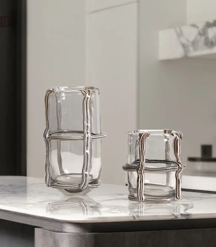 Artisan Hand Blown Glass Vases - Sculptural Elegance Black and White