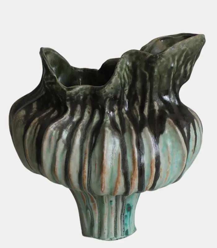 Verdant Ceramic Vase – Handcrafted Sculptural Design with Ombré Glaze