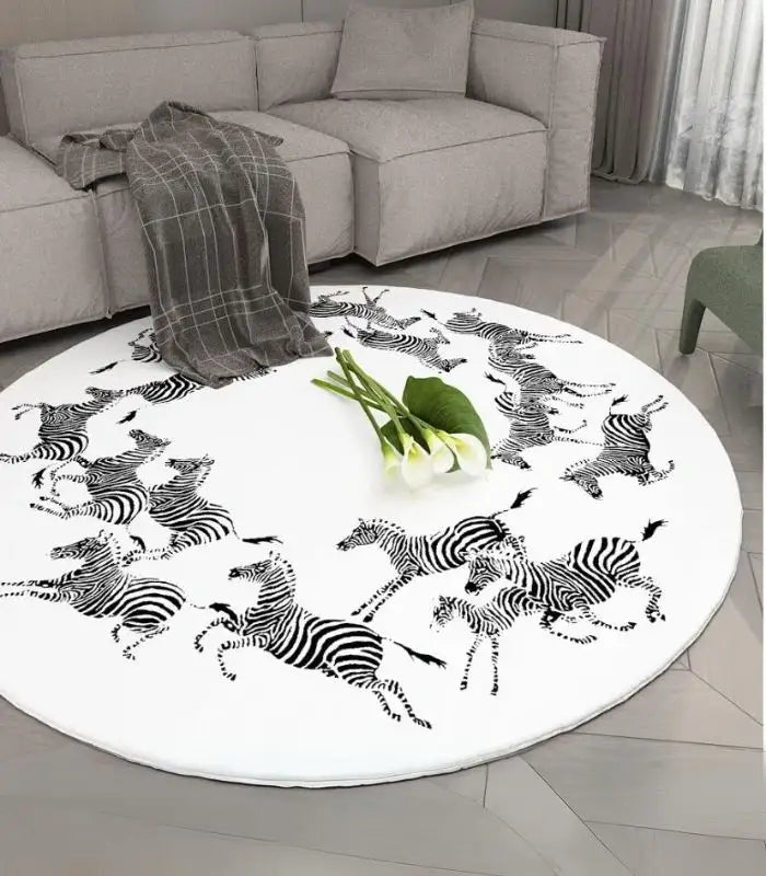 Modern Round Zebra Rug Indoor Decorative White & Black