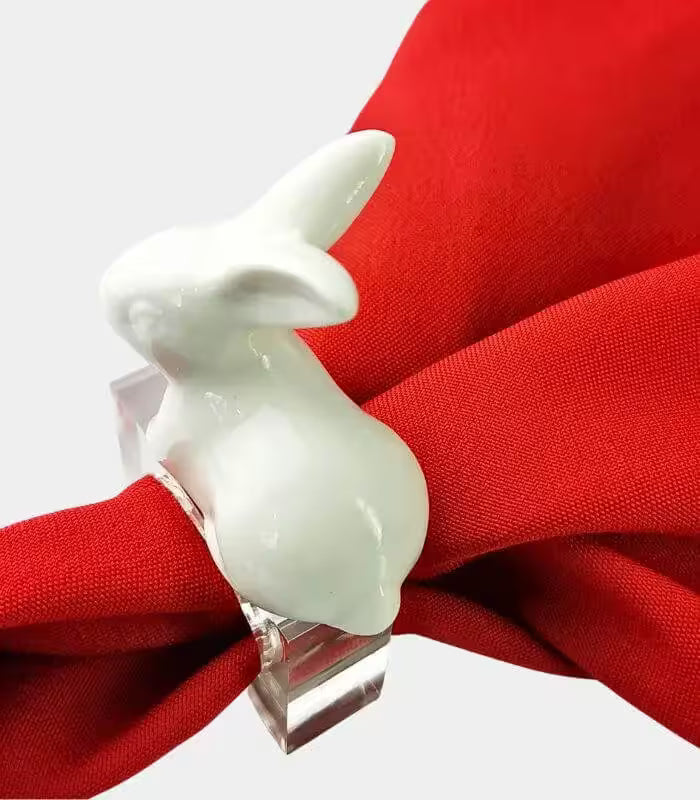 Set of 4 Napkin Rings Bunny White Ceramic Napkin Holders Acrylic