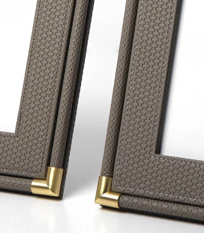 Textured Leather Photo Frame – Metallic Corner Accent Design
