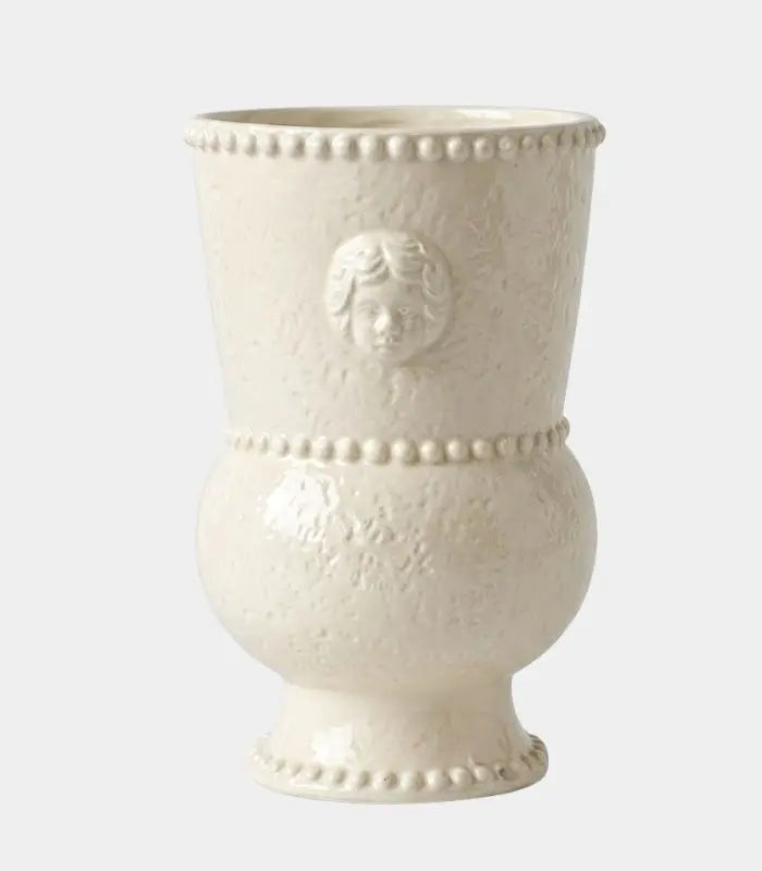 Marguerite Porcelain Vase – White Textured Finish with Pearl Beading & Cherub Relief 19 cm / 7.5 in