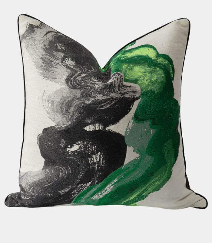 Abstract Brushstroke Decorative Cushion Cover | Modern Art Design Throw Pillow | Grey, Green & Burnt Orange