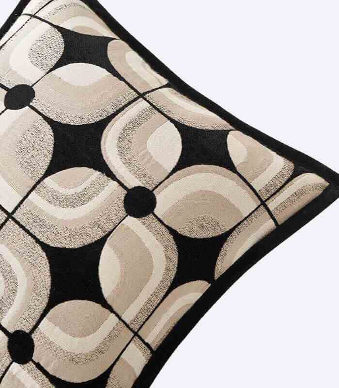 Modern Geometric Woven Cushion Cover - Black and Beige