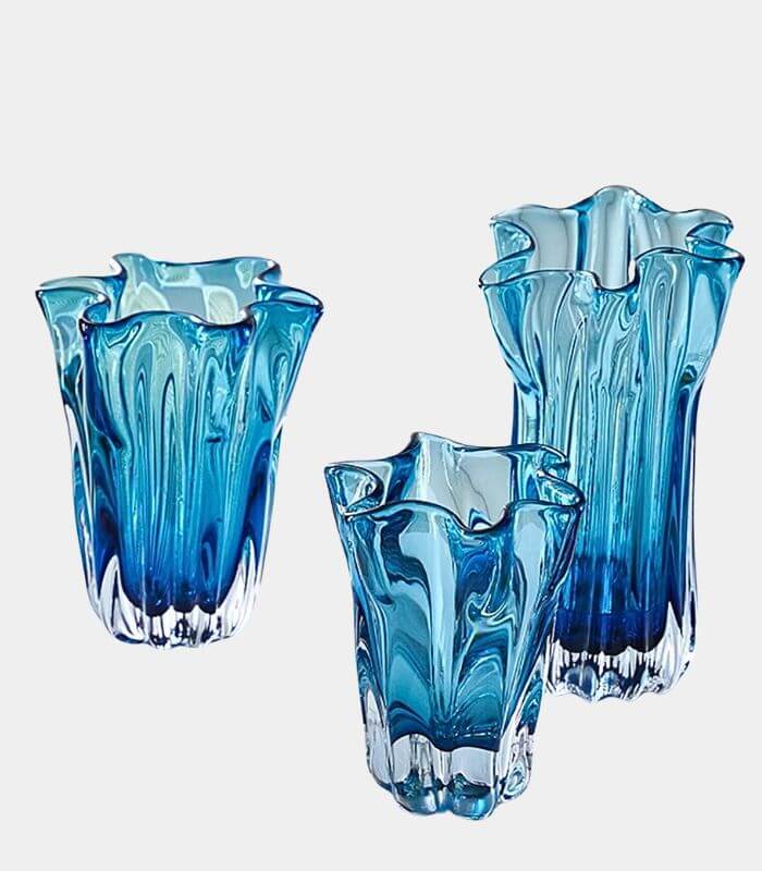 Azure Bloom Glass Vase - Handmade Decorative Vase in Three Sizes Blue