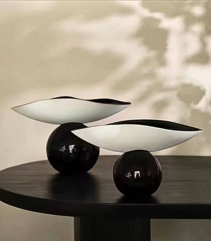 Caleen Luxury Floating Sphere Bowl Modern Decorative Centerpiece 38 cm Black & White