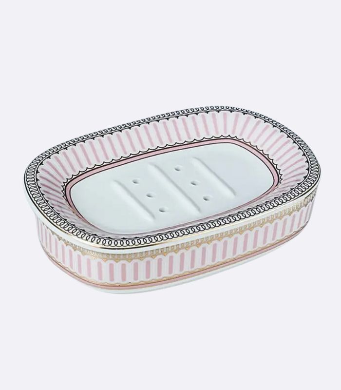 Ceramic Soap Dish With Drain Pink and White 13.8 cm