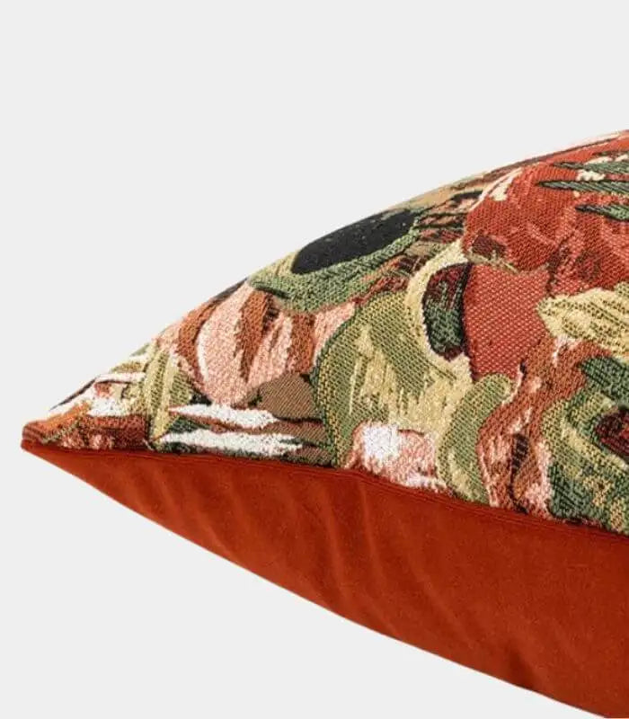 Floral Jacquard Cushion Cover – Artistic Botanical Tapestry Design