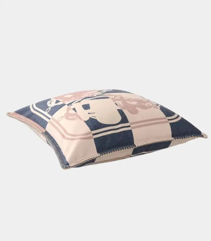 Abstract Art Cushion Cover – Navy Blue & Blush Pink Modern Design