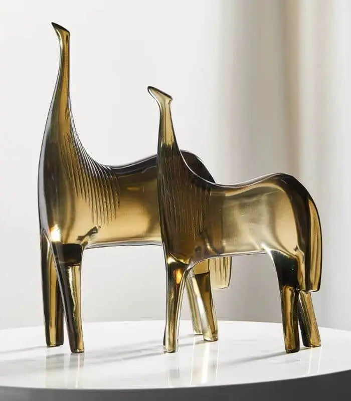 Set 2 Pcs Meridian Smoke Brown Horse Sculpture Set – Contemporary Equine Duo Resin