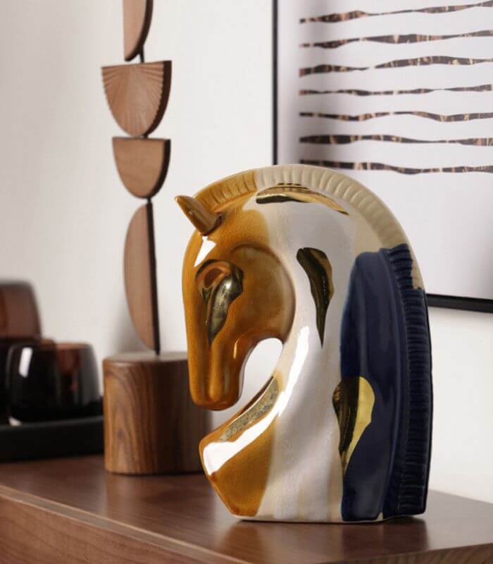 Elegant Porcelain Horse Bust Sculpture with Crackle Glaze – Available in Two Sizes