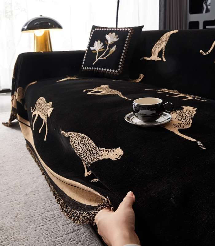 Leopard Print Sofa Cover | Couch Cover Chenille Jacquard