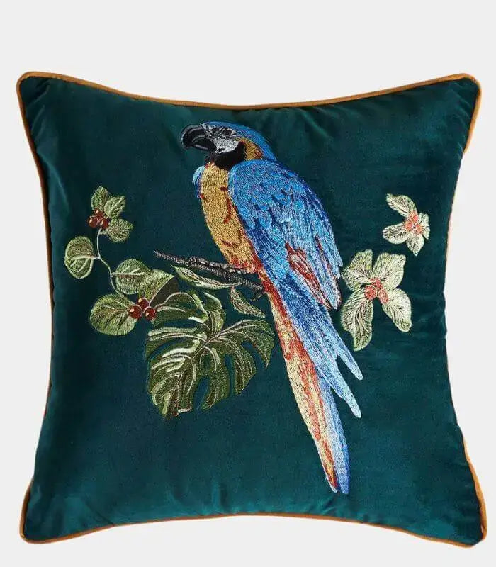 Tropical Paradise Embroidered Cushion Cover Plush 45x45 cm