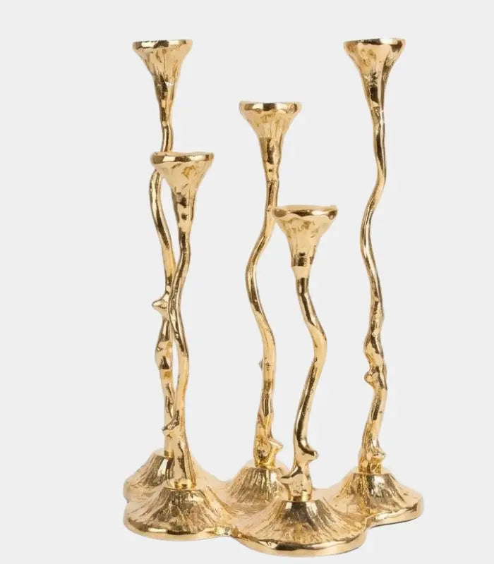 Sabine 5-Head Gold Candelabra – Sculptural Branch Candle Holder 36 cm