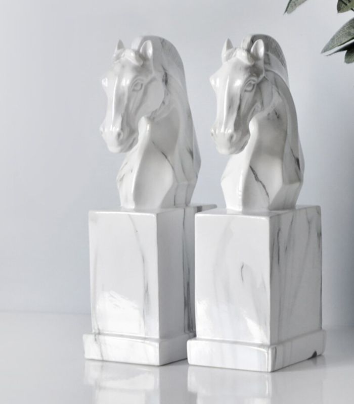 Set 2 Pcs Horse Sculpture Bookends Resin Large 24.5 cm Resin