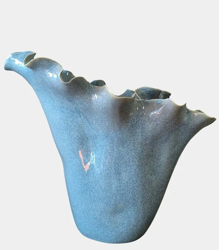 Azure Porcelain Vase – Handcrafted Floral Form 29.5 cm Blue