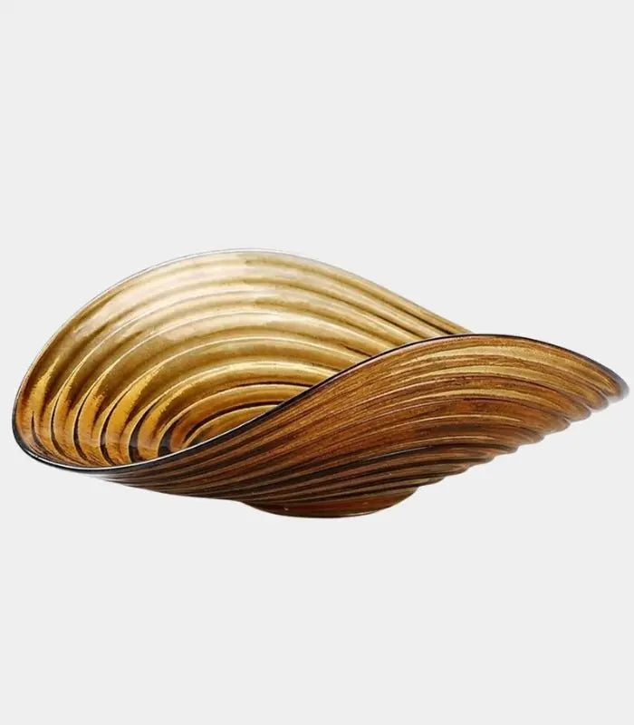 Marisol Handcrafted Glass Bowl – Amber Ribbed Shell-Form Fruit & Decorative Bowl