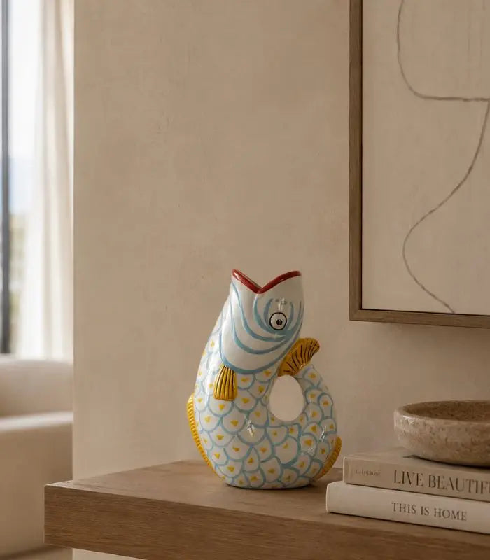 Aqualine Fish Vase – Hand-Painted Porcelain Sculpture Tabletop Vase 26 cm
