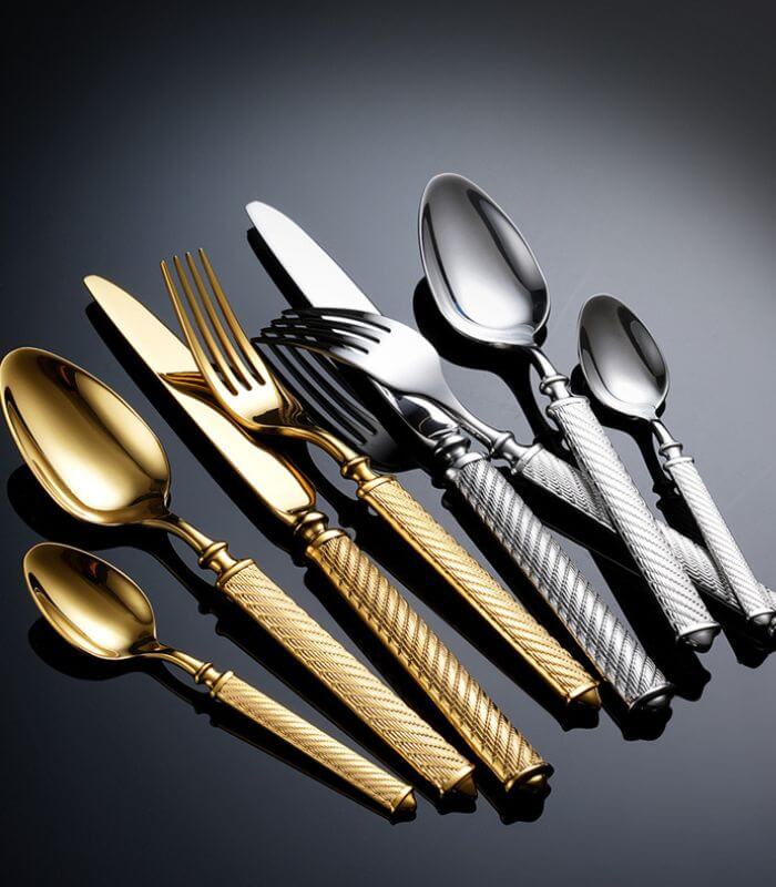 Belmont Regal Twisted Cable Premium Flatware Set - Luxury Stainless Steel Cutlery Collection (24-Piece or 16-Piece Set) Gold