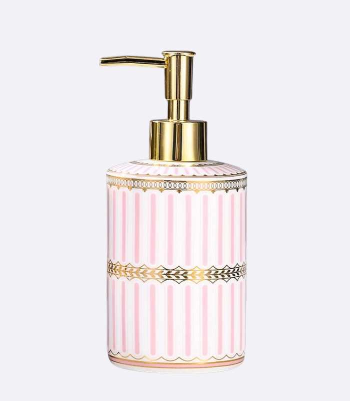 Liquid Soap Dispenser Ceramic Lotion Pump Pink & White 18 cm