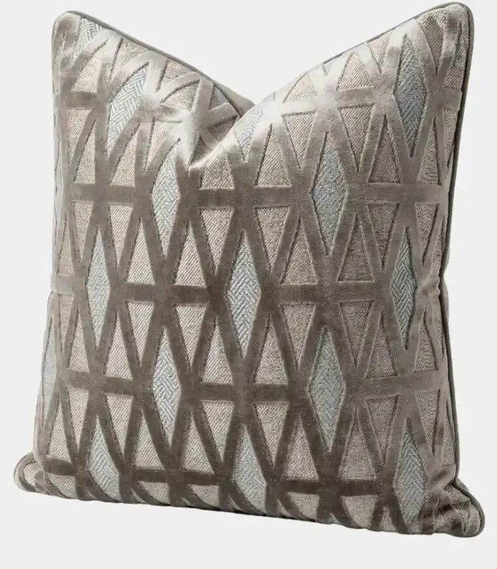 Thessaly Velvet Jacquard Cushion Cover – Geometric Grey Triangle Pattern, 2 Sizes