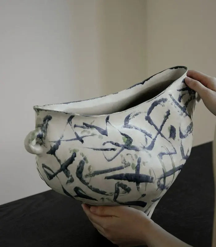 Ondine Hand-Painted Ceramic Vase | Abstract Sculptural Art Vessel