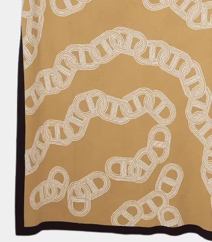 Aurelle Chain Link Throw Blanket & Lumbar Cushion | Ochre and Ivory Decorative Textiles