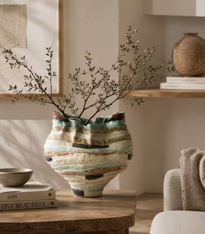 Meridian Ceramic Vase – Handcrafted Striped Design 32 cm (12.60 in)