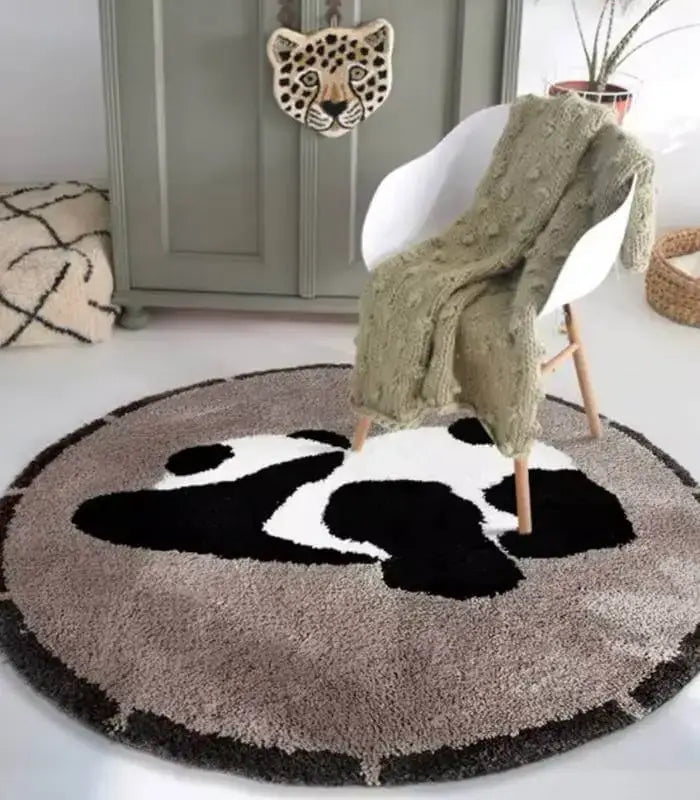 Panda Rug Round Soft Grey Hand Knotted Hand Tufted 100 x 100 cm