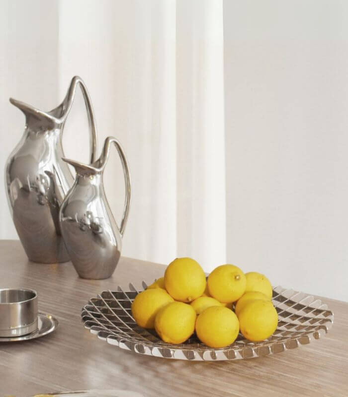 Delmara Lattice Premium Stainless Steel Decorative Fruit Bowl - Modern Geometric Design (35cm/13.8" or 24cm/9.4")