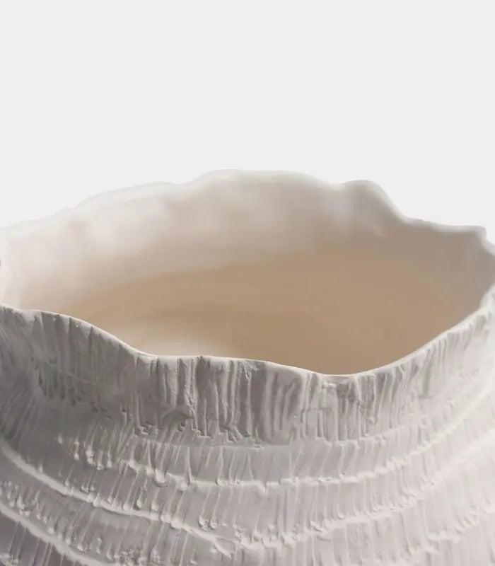 Solvei Ceramic Vase Hand-Cut Textured Pattern Off-White Sculptural Planter 31.5 cm / 12.4 in