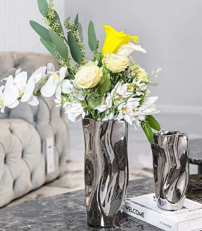 Glazed Ceramic Table Vase Silver