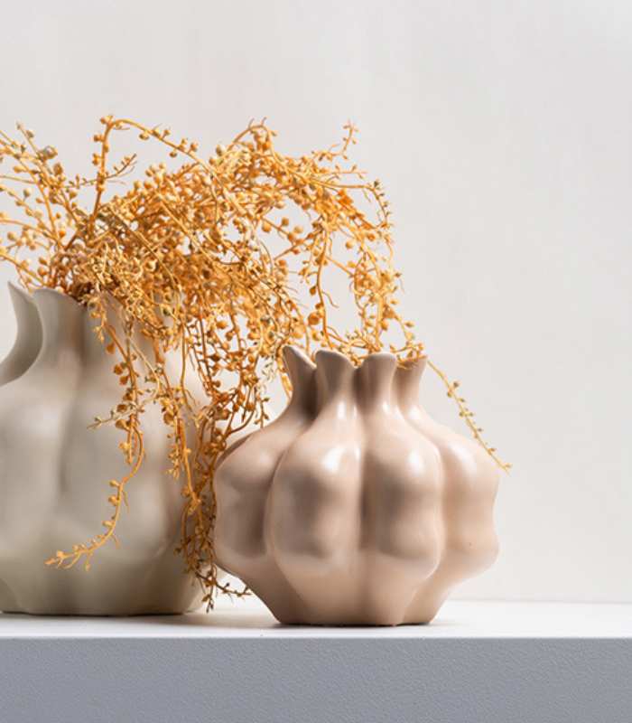 Sculptural Ceramic Vase 15 x 14 cm, Artistic Flower Petal Design Nude
