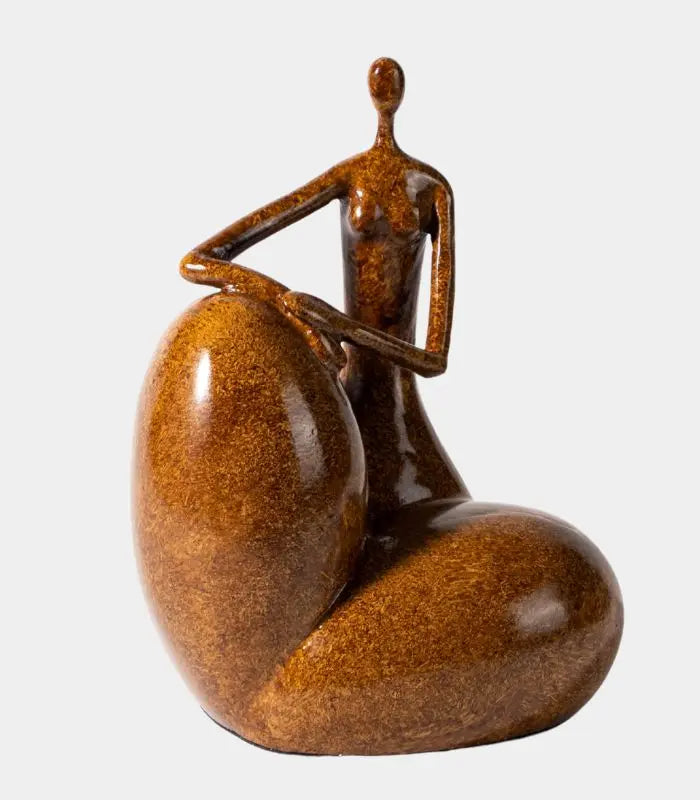 Delphine Resin Abstract Figure Sculpture | Seated Decorative Statue in Caramel Brown 22 cm / 8.7 in