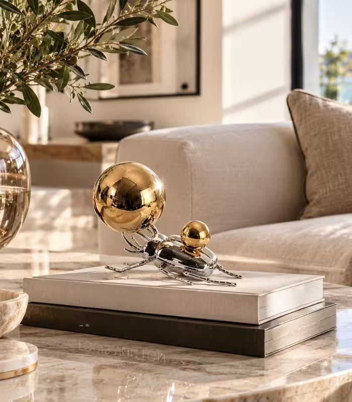 Atlas Metal Beetle Sculpture – Gold & Silver Decorative Object, Coffee Table Accent  17 cm / 6.7 in