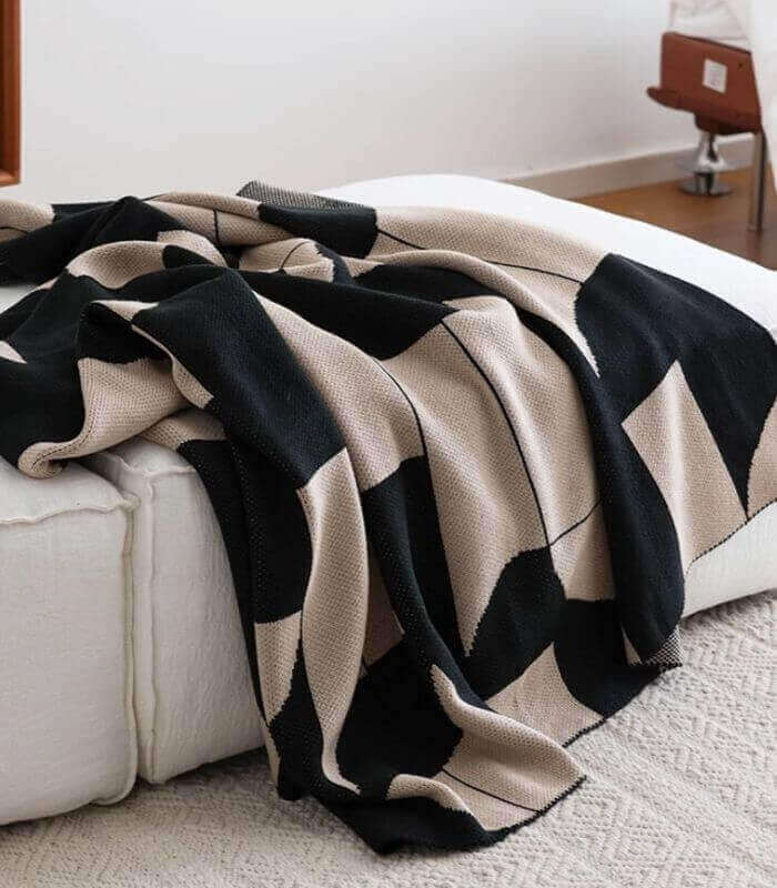 Geometric Harmony Knit Throw Blanket Modern Acrylic Knit Throw Blanket - Black and Beige