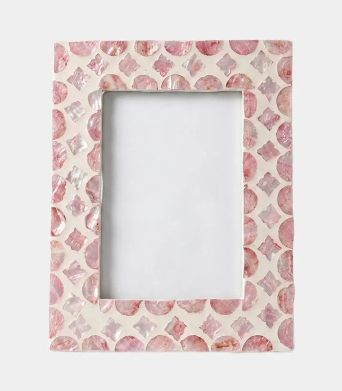 Coralie Handcrafted Shell Photo Frame – Pink Mosaic Mother-of-Pearl, 2 Sizes