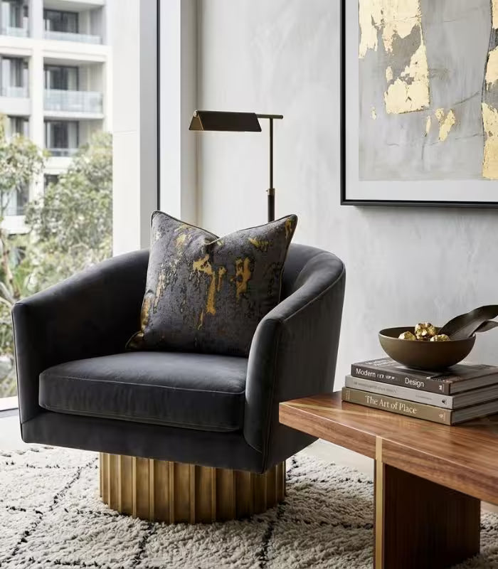 Nocturne Woven Jacquard Cushion Cover – Abstract Gold Brushstroke on Charcoal 45x45 cm