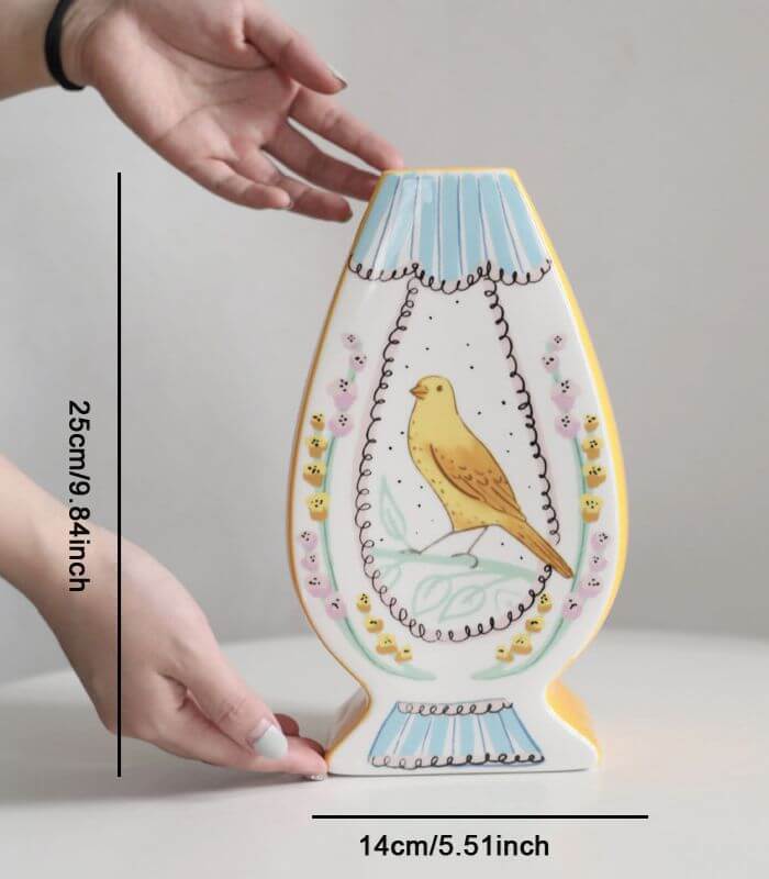 Hand-Painted Yellow Bird Teardrop Vase - Exquisite Ceramic Art Piece (25cm/9.84")