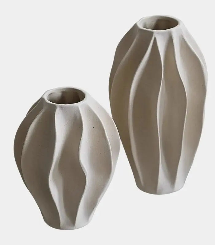 Alessandra Ivory Matte Ceramic Vase – Sculptural Faceted Design