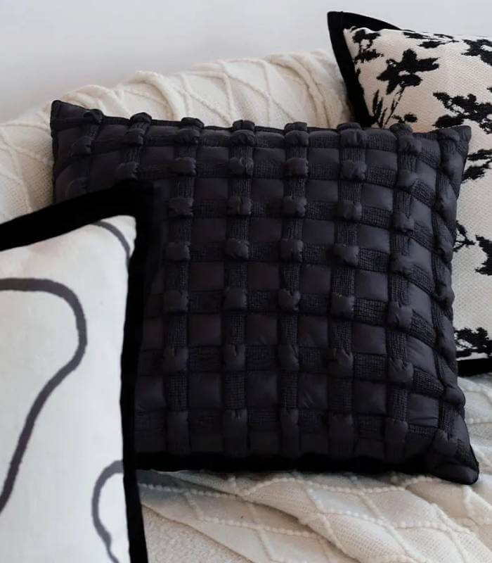Boho Chic Textured Cushion Cover - Square or Rectangle - 3D Tufted Design Black