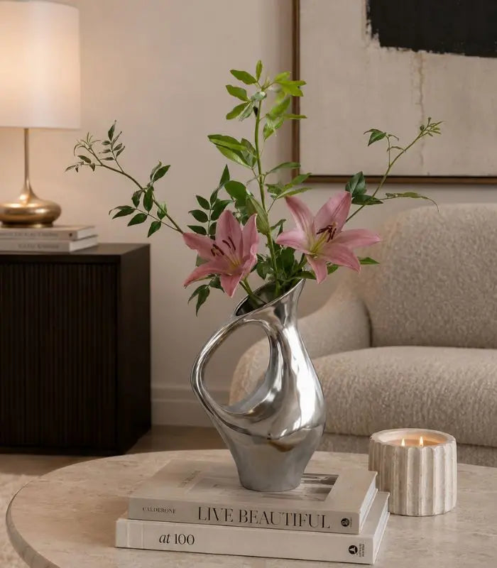 Forma Silver Ceramic Tabletop Vase 35 cm
