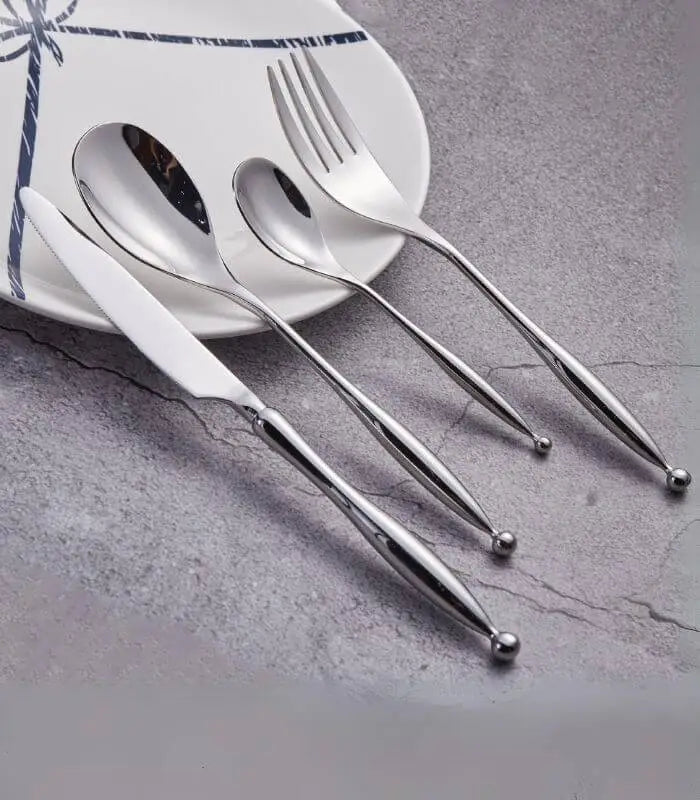 Weighted-Handle Flatware Set | 24-Piece Elegant Dining Collection with Sphere Detail | Modern Stainless Steel Cutlery Service for 6