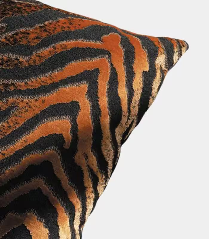 Tiger Stripe Jacquard Cushion Cover — Black & Bronze Woven Textile 45 cm (18 in)