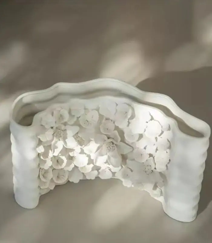 Handcrafted Curved Floral Relief Ceramic Vase – Botanical Sculpture 27 cm (10.63 in)