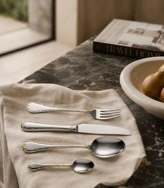 24-Pcs Set Stainless Steel Cutlery Set Rafaello Soft Gold & Silver Flatware Setting for 6 People