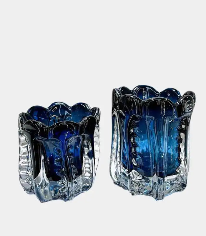 AZURE REVERIE Handblown Blue Glass Vase – Sculptural Decorative Accent 15cm / 10cm