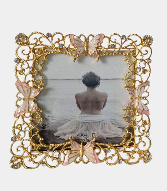 Vintage Butterfly Filigree Photo Frame - Gold and Pink (Individual Sizes Available)